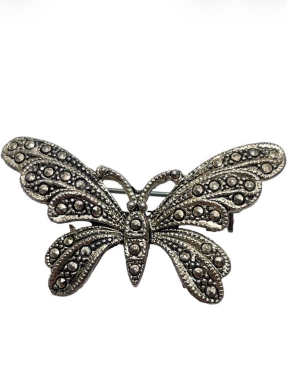 Vintage Marcasite Silver Tone Butterfly Brooch